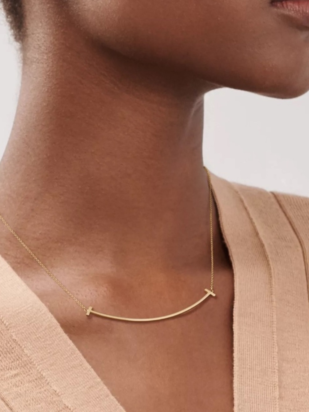 Tiffany & Co. Yellow 18K Gold Curved T Smile Necklace Pendant